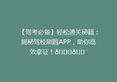 【驾考必备】轻松通关秘籍：揭秘驾校刷题APP，助你高效拿证！🚗💨