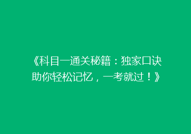《科目一通关秘籍：独家口诀助你轻松记忆，一考就过！》