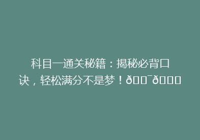 科目一通关秘籍：揭秘必背口诀，轻松满分不是梦！🎯📚