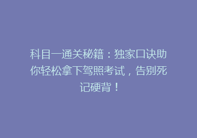 科目一通关秘籍：独家口诀助你轻松拿下驾照考试，告别死记硬背！