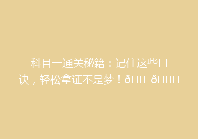 科目一通关秘籍：记住这些口诀，轻松拿证不是梦！🎯📚