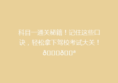 科目一通关秘籍！记住这些口诀，轻松拿下驾校考试大关！🚗💪