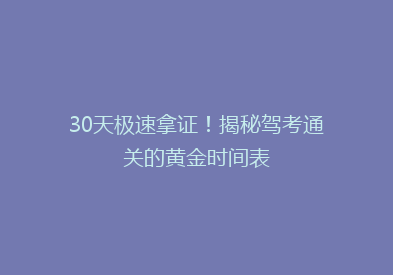 30天极速拿证！揭秘驾考通关的黄金时间表