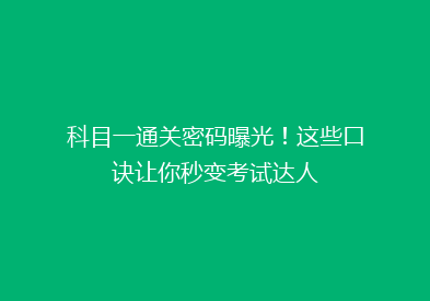 科目一通关密码曝光！这些口诀让你秒变考试达人