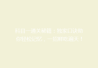 科目一通关秘籍：独家口诀助你轻松记忆，一招鲜吃遍天！
