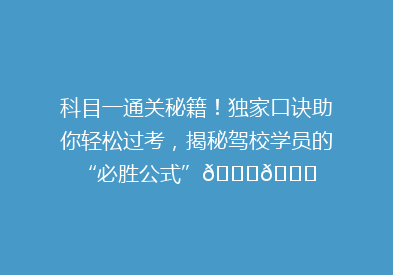 科目一通关秘籍！独家口诀助你轻松过考，揭秘驾校学员的“必胜公式”🚗🎓