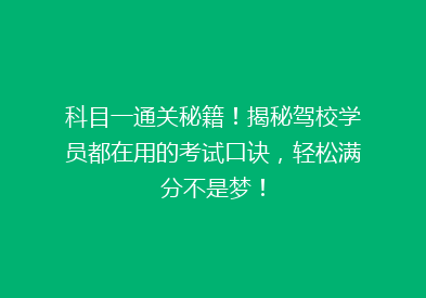 科目一通关秘籍！揭秘驾校学员都在用的考试口诀，轻松满分不是梦！