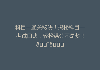 科目一通关秘诀！揭秘科目一考试口诀，轻松满分不是梦！🎯📚