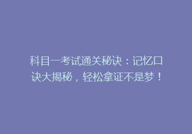 科目一考试通关秘诀：记忆口诀大揭秘，轻松拿证不是梦！