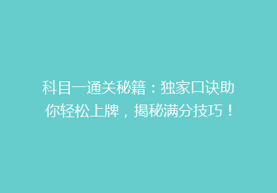 科目一通关秘籍：独家口诀助你轻松上牌，揭秘满分技巧！