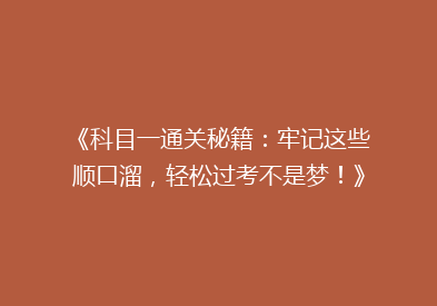《科目一通关秘籍：牢记这些顺口溜，轻松过考不是梦！》