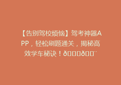 【告别驾校烦恼】驾考神器APP，轻松刷题通关，揭秘高效学车秘诀！🚗💨