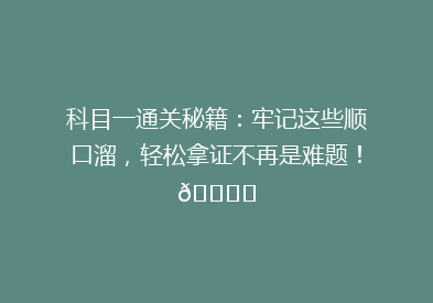科目一通关秘籍：牢记这些顺口溜，轻松拿证不再是难题！🎓✨