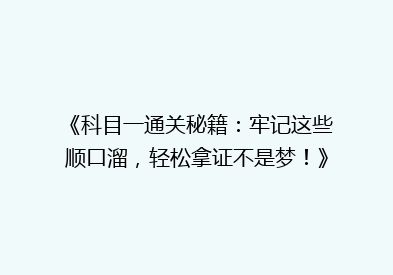 《科目一通关秘籍：牢记这些顺口溜，轻松拿证不是梦！》