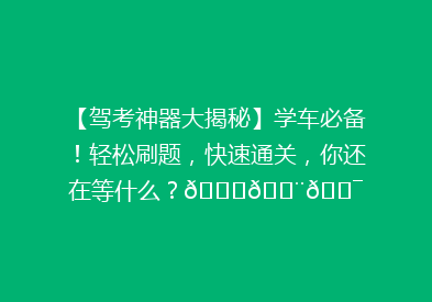 【驾考神器大揭秘】学车必备！轻松刷题，快速通关，你还在等什么？🚗💨🎯