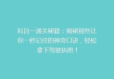 科目一通关秘籍：揭秘那些让你一秒记住的神奇口诀，轻松拿下驾驶执照！