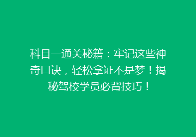 科目一通关秘籍：牢记这些神奇口诀，轻松拿证不是梦！揭秘驾校学员必背技巧！