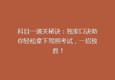 科目一通关秘诀：独家口诀助你轻松拿下驾照考试，一招致胜！