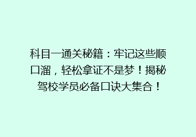科目一通关秘籍：牢记这些顺口溜，轻松拿证不是梦！揭秘驾校学员必备口诀大集合！