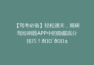 【驾考必备】轻松通关，揭秘驾校刷题APP中的隐藏高分技巧！🎯📱