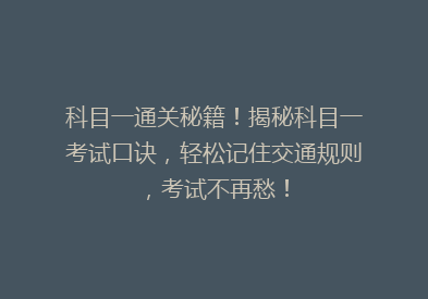 科目一通关秘籍！揭秘科目一考试口诀，轻松记住交通规则，考试不再愁！
