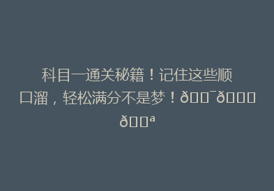 科目一通关秘籍！记住这些顺口溜，轻松满分不是梦！🎯📚💪
