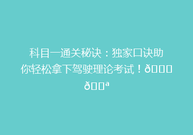 科目一通关秘诀：独家口诀助你轻松拿下驾驶理论考试！🚗💪