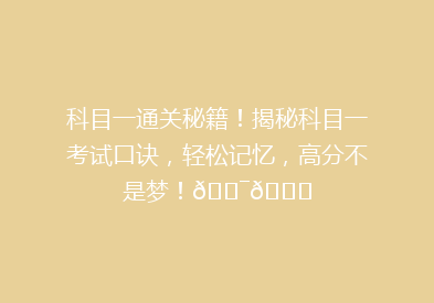 科目一通关秘籍！揭秘科目一考试口诀，轻松记忆，高分不是梦！🎯📚