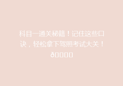 科目一通关秘籍！记住这些口诀，轻松拿下驾照考试大关！🚗✨