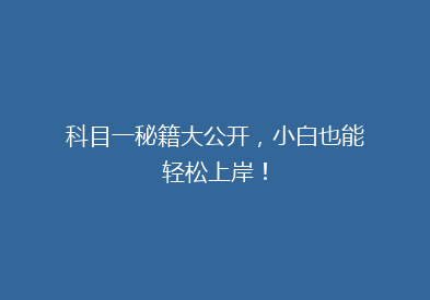 科目一秘籍大公开，小白也能轻松上岸！