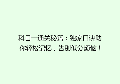科目一通关秘籍：独家口诀助你轻松记忆，告别低分烦恼！