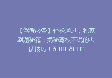 【驾考必备】轻松通过，独家刷题秘籍：揭秘驾校不说的考试技巧！🚗💨
