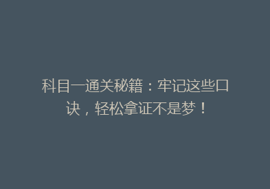 科目一通关秘籍：牢记这些口诀，轻松拿证不是梦！
