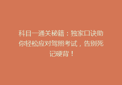 科目一通关秘籍：独家口诀助你轻松应对驾照考试，告别死记硬背！