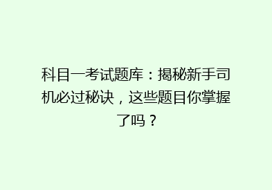 科目一考试题库：揭秘新手司机必过秘诀，这些题目你掌握了吗？