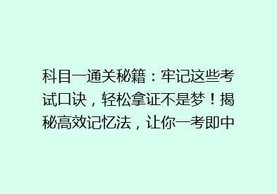 科目一通关秘籍：牢记这些考试口诀，轻松拿证不是梦！揭秘高效记忆法，让你一考即中！