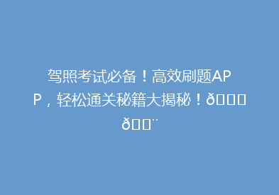 驾照考试必备！高效刷题APP，轻松通关秘籍大揭秘！🚗💨