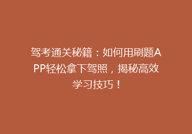 驾考通关秘籍：如何用刷题APP轻松拿下驾照，揭秘高效学习技巧！